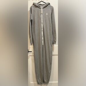 Onepiece adult small unisex Gray Hooded Pajama Onesie with pockets